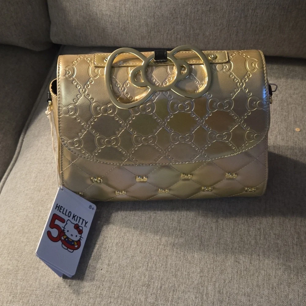 NWT Sanrio Hello Kitty 50th Anniversary Metallic Gold Crossbody Bag - Picture 3 of 13